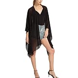 Damen-Kimono-Cardigan mit Blumendruck, Chiffon, lockere Abdeckung, lässig, lang, Boho, durchscheinend, Farbe: Schwarz, Einheitsgröß