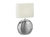 Tischlampe mit Metallfuß Silber Antik & Leinenschirm Beige, 53cm groß