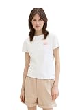 TOM TAILOR Denim Damen Basic T-Shirt mit kleinem Print, White, M