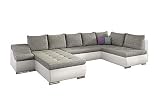 MOEBLO Ecksofa mit Schlaffunktion mit Bettkasten Couch U-Form Polstergarnitur Wohnlandschaft Polstersofa mit Ottomane Couchgranitur - JORMANI U (Hellbeige+Weiß (Berlin 01+ Soft 17), Ecksofa Links)