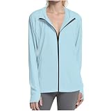 Dmmtot Damen-Kapuzenpullover mit LSF-Sonnenschutz, leicht, LSF-Jacke, UV-Schutz, langärmelig, Eisseide, Outdoor, Laufen, athletische Mäntel mit Taschen, Größe S-XXL, hellblau, L
