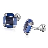 Dsnyu Manschettenknöpfe Edelstahl, Manschettenknöpfe Herren Hochzeit Weiß Blau Quadratischer Gitterstein Hemd Anzug Schmuck mit Geschenkbox