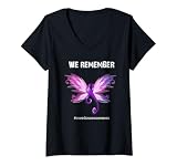 Damen Violettes Band mit Aufschrift 'We Remember Overdose Awareness Day' T-Shirt mit V