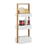 Duschregal aus Holz, 3 Etagen, freistehend, Weiß/Natur-Finish, Höhe 76 x 30 x 18,5