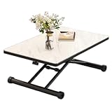 Couchtisch mit Hebeplatte, kann in Esstisch umgewandelt werden, höhenverstellbarer Klapptisch mit Holztischplatte und stabilen Kreuz-Metallb