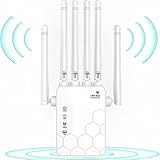 WiFi Repeater, 1200 MPS Dual Band 5GHz und 2.4GHz WiFi Extender, Repeater/Router/AP Modus, WiFi Signalverstärker mit 6 leistungsstarken Antennen, 2 LAN Ports, passend für Zuhause/Büro,