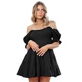 HEYPORK Damen Frühling Sommer Kleid Bequem Lässig Modern Elegant Kleider Frauen Rüschen Kuchen Kleid Schlankes Temperament Laterne Ärmel Kurze Kleider(Schwarz, M)