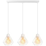 TOKIUS 3-flammig Hängelampe Retro Pendelleuchte im Industrial Design E27 Fassung Industrielle Lampe 16CM Eisen Käfig Weiß Hängeleuchte für Küche Esstisch (Pendellampe, Balken)