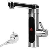 Elektrisch Wasserhahn mit Durchlauferhitzer 230V,CEIEVER Elektrische Heizung Wasserhahn LCD Temperaturanzeige 360°Misch Drehung KüChenarmatur Armatur mit Sofortiger Warmwasserbereiter für Kü