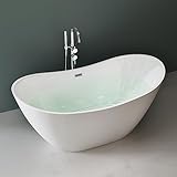 Mai & Mai freistehende Acryl-Badewanne Oval Standbadewanne Weiß inkl. Push-Open Ablaufgarnitur Breite 150cm V502O