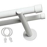 Voppi Gardinenstange 240cm weiß Stahl doppelt 25mm mit Froschrollen auf Träger mit Endkappen modern für alle F