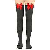 Lange Damensocken, Schleife, reine Farbe, Oberschenkelhohe Socken, Overknee-Socken, Festival, Weihnachten, fußlose Strumpfhose für Frauen, B, Einheitsgröß