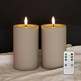 LUCOZA 2er Set Outdoor LED Kerzen, 12,7 cm Wasserdichte Flammenlose Kerzen mit Timer und Fernbedienung, Batteriebetriebene im Freien Stumpenkerzen für Innen Außen, Dekor für Garten Balkon (Grau)