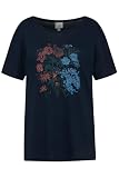 Ulla Popken Damen große Größen Übergrößen Plus Size Shirt, Blüten, Oversized, Rundhals, Leinenmix Marine 46+ 812161132-46+