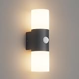 Klighten Wandleuchten E27 Außen/Innen 2 flammig, Up and Down Außenlampe, Anthrazit Außenleuchte mit Bewegungsmelder, IP54 Aussenlampe, Aluminium Wandlampe für Eingang Terrass, ohne L