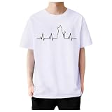 Oversized Tshirt Herren Sommer Kurzarm Rundhals T Shirt mit EKG-Muster Casual Basic Atmungsaktiv Shirts Männer Einfarbig Baumwolle Lose Freizeitshirts Sportshirts für Jung