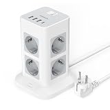 TESSAN 8 Fach Mehrfachsteckdose mit USB C, Steckdosenleiste Überspannungsschutz mit 4 USB, Mehrfachstecker Steckdosenturm mit Schalter, Verlängerungskabel 2M für Zuhause, 3600W