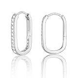 Rechteckige Ohrringe Silber 925 für Damen Huggies Kreolen Lange 20mm Creolen Silber Hypoallergene Schmuck Geschenke für Mädchen Schwester H