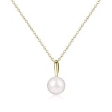 GAVU Damen Halskette 925 Silber mit weißer Süßwasserperle Anhänger Goldkette für F