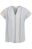 b.young BYHAMIA Shirt Damen Bluse aus Leinenmix Kurzarm mit V-Ausschnitt und Knopfleiste gestreift, Größe:40, Farbe:Bel Air Blue Mix (201132)