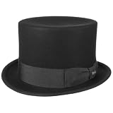 Lipodo Zylinder Filzhut Damen und Herren Wollfilzhut Made in Italy Hochzeitshut mit Ripsband Sommer Winter schwarz M (56-57 cm)