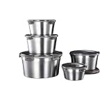 GRFELI Edelstahl-Lebensmittelbehälter mit Deckeln, 5er-Pack Metall-Aufbewahrungsbehälter-Set, Auslaufsichere Lunchboxen, spülmaschinen- und gefrierschrankgeeignet (300ml,550ml,950ml,2000ml,3000ml)