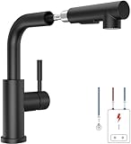 Lonheo Niederdruck Armatur Küche Schwarz, Niederdruck Küchenarmatur mit Brause Ausziehbar für Boiler oder Kleinspeicher, Edelstahl Wasserhahn Küche Schwarz mit 2 Strahlarten B