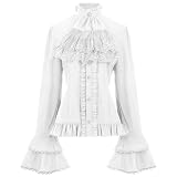 Damen-Mid-Century-Punk-Retro-Plissee-Langarmshirt mit Spitzennähten Trägern innen Bluse Mit Puffärmeln Damen T-Shirt Mit Raffungen Am Ausschnitt Damen T-Shirt Mit Sp