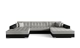 Wohnlandschaft U Form mit Schlaffunktion Ecksofa mit Bettkasten Couch Schlafsofa Eckcouch mit Bettfunktion Big Sofa XXL Couchlandschaft 355x164x80 cm VITI - Beige + Schwarz (Berlin 01 + Soft 11)