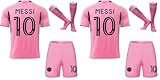 HUSSATEX Miami 2024/2025#10 Heim Kinder Fußball Trikot & Shorts mit Socken Geschenk Set Jugendgrößen (Rosa,30)