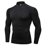DaobaMEN Herren Kompressionsshirt Langarmshirt Funktionsshirts Top Fitness T-Shirt mit Hohem Krag
