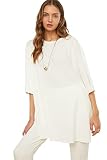 Trendyol Damen Trendyol heller doppelarm breiter geschnitten asymmetrischer Freund gestricktes T-Shirt T-Shirt, Weiß, XS