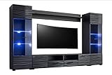 MEBLE KRYSPOL Wohnwand Wohnzimmer Modica – Wohnzimmer Möbel – Wohnwand Modern – Sideboard Wohnzimmer – Wohnzimmer Schrankwand – Wohnzimmer Möbel Modern - Regal Schwarz - TV Schrank - Mehrzweckschrank