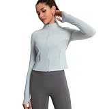 T-Shirt Damen Gym Sport Top Oberteil Yoga Langarm Crop Top Sportshirt Leicht Fitness Oberteil mit Reißverschluss und Daumenloch (DE/NL/SE/PL, Alphanumerisch, XS, Regular, Regular, blau)