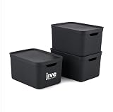 Jive 3er-Set Aufbewahrungsboxen mit Deckel 16l, A4 | Stapelboxen mit Griff und Deckel | mit Flechtmuster | modular & stapelbar | pflegeleicht & stabil | schw