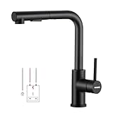 Niederdruck Armatur Küche Ausziehbar, WOOHSE Wasserhahn Küche Schwarz mit Brause 2 Strahl, 360° Drehbar Küchenarmatur Niederdruck Wasserhahn mit 3 Anschlüsse für Boiler, Spültischarmatur aus E