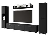 Mirjan24 Wohnwand Brikuf, Wohnmöbel, Elegante Wohnzimmer-Set mit Langer TV-lowboard, zum Hängen oder Stehen, Wohnzimmer Kollektion, TV-Lowboard (Schwarzer Graphit)