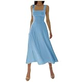 Sommerkleider Damen Bandeau Kleid Lang Schulterfreies Sexy Trägerlos Off Shoulder RüCkenfrei Spitzenbesatz Maxikleid Swing A-Line Strandkleid Boho Kleider Partykleid 2025