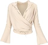 GURU SHOP Wickelshirt, Yogashirt, Langarmshirt mit Trompetenärmeln - Beige, Damen, Size:M