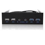 USB 3.0 Front Panel,ASHATA Frontplatte Front Panel 5.25 Zoll Multifunktion USB3.0+USB2.0 Hub,Super Speed 4,8 Gbit/s Frontplatte USB Hub mit HD Audio/Mikrofon Eingang Schw