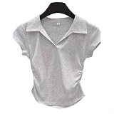 Schlichtes Damen-T-Shirt mit kurzen Ärmeln, lässiges Slim-Fit-Top für den täglichen Gebrauch und Komfort für alle Jahreszeiten (L Hellgrau1)