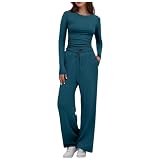 Jogginganzug Damen Set Einfarbig Elegant Trainingsanzug Zweiteiler Sport Sweatshirt Langarm Loungewear Casual Hausanzug Slim Fit Freizeitanzug 2-Teilig Rundhals Sweatshirt & Jogginghose S-XXL