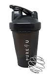 Pure4u Shaker mit Edelstahl-Mischkugel (400ml) | Protein Shaker mit Kugel für Fitness Eiweiß Shakes | Proteinshake Becher | Schw