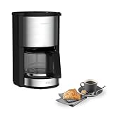 Krups KM3210 Pro Aroma Plus Filterkaffeemaschine, 10 Tassen, 1,25 L, 30-Minuten-Warmhaltefunktion, sichtbares Wasserstands Fenster, Tropfstopp-System, Schwarz mit Edelstahlapplik