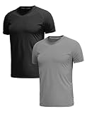 Herren T Shirt 2er Pack Basic Sportshirts Rundhals Laufshirt Männer Kurzarm Funktionsshirt Fitness Atmungsaktiv Sweatshirt Tops-2P01-Black/Grey-M