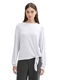 TOM TAILOR Denim Damen Basic Langarmshirt mit Knotendetail,10658 - Cement Grey Mélange, L
