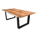 Riess Ambiente Massiver Couchtisch Mammut 120cm Akazie Natur V-Gestell schwarz Wohnzimmertisch Holztisch Tisch M