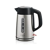 Bosch kabelloser Wasserkocher DesignLine TWK4P440, Ausgießen ohne Spritzer, Tassenanzeige, Wasserstandsanzeige, Überhitzungsschutz, 1,7 L, 2400 W, Edelstahl/schw