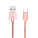 Cable Metal Geflecht Typ C für Huawei P40 Pro USB-Ladegerät, 1 m, umkehrbar, Syncronisation, Nylon (Rosa)