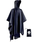 Opret Wasserdicht Regenponcho Damen Herren, Leicht Atmungsaktiv Regencape 3-in-1-Multifunktional Regenmantel Regenschutz Regen Poncho für Wandern und Camping-Navyb